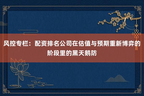 风控专栏：配资排名公司在估值与预期重新博弈的阶段里的黑天鹅防