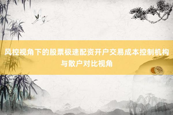 风控视角下的股票极速配资开户交易成本控制机构与散户对比视角