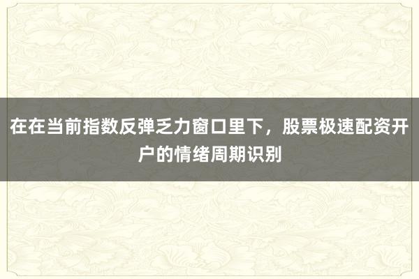 在在当前指数反弹乏力窗口里下，股票极速配资开户的情绪周期识别