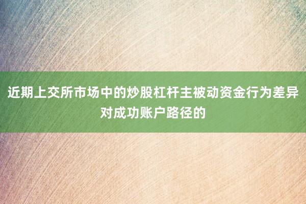 近期上交所市场中的炒股杠杆主被动资金行为差异对成功账户路径的