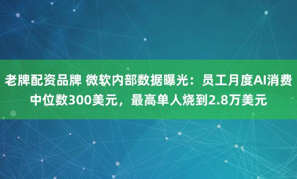 老牌配资品牌 微软内部数据曝光：员工月度AI消费中位数300美元，最高单人烧到2.8万美元